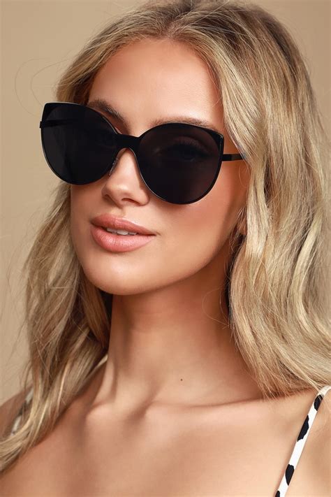 Chic Black Sunglasses Frameless Sunglasses Oversized Sunnies Lulus