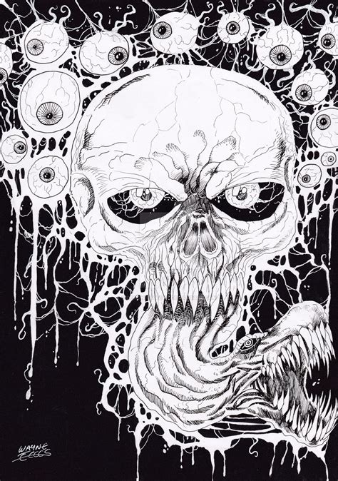 Black And White Horror Skull Art By Demonic666evil On Deviantart