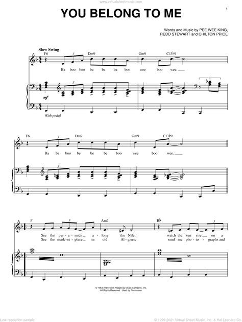 You Belong To Me Sheet Music For Voice And Piano Pdf