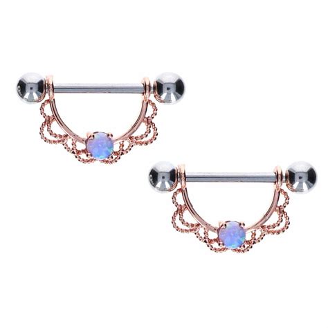 Filigree Soft Blue Opal Nipple Shield 14g Bodymods Jewelry