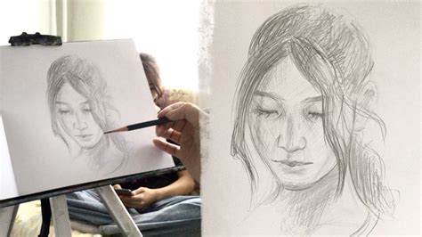 👩 Быстрая зарисовка портрета карандашом пока человек играет в телефоне ️ youtube