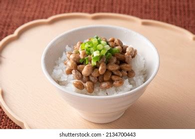 Natto Fermented Soybeans Rice Traditional Japanese Stock Photo