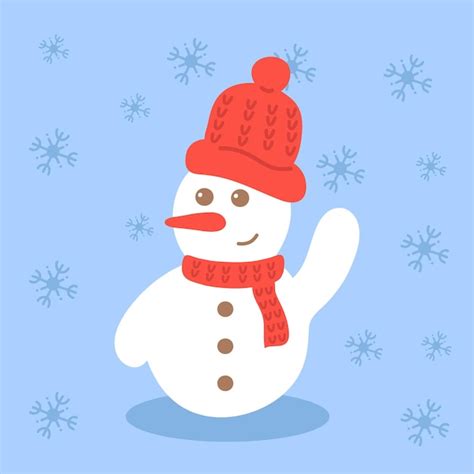 Premium Vector Snowman With Red Hatsnowman Waving Christmas Vector