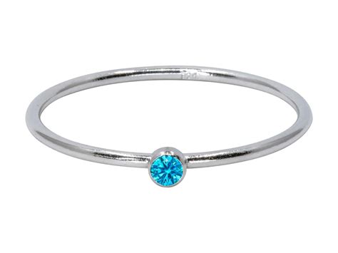 Sterling Silver December Birthstone Stacking Ring 2mm Swiss Blue Cubic