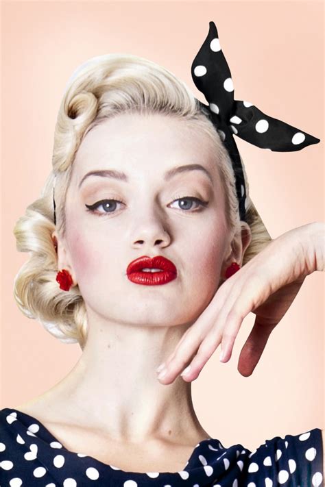 50s pin up dot hair scarf black and white