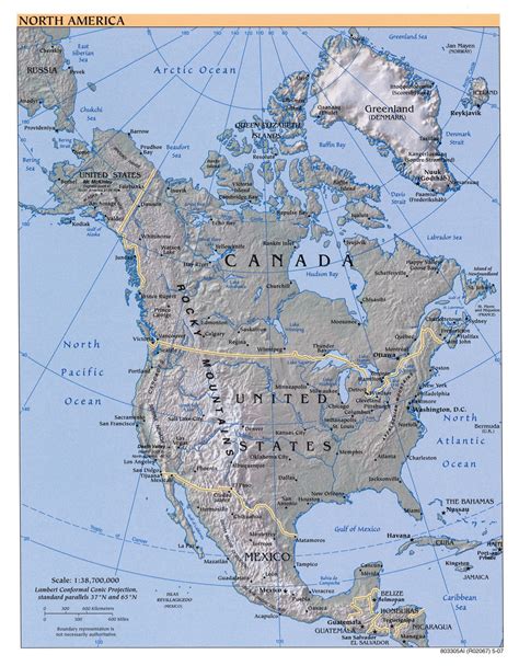 Large Detailed Political Map Of North America With Relief And Major