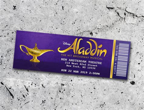 Aladdin The Musical Souvenir Ticket Aladdin Musical Ticket Broadway