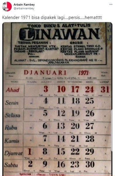 Jawa Kalender 1977 Lengkap Dengan Weton Art Scalawag