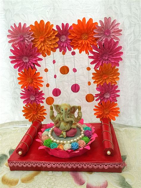 Ganpati Makhar Ganesh Decorations Diy Floral Decor Indian Decor Diy Ganpati Decoration Design