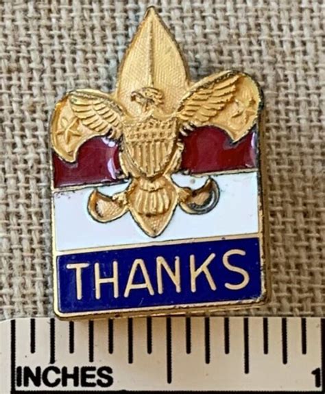 Vintage Thanks Boy Scout Gold Tone Enamel Pin Bsa Uniform Sash Adult