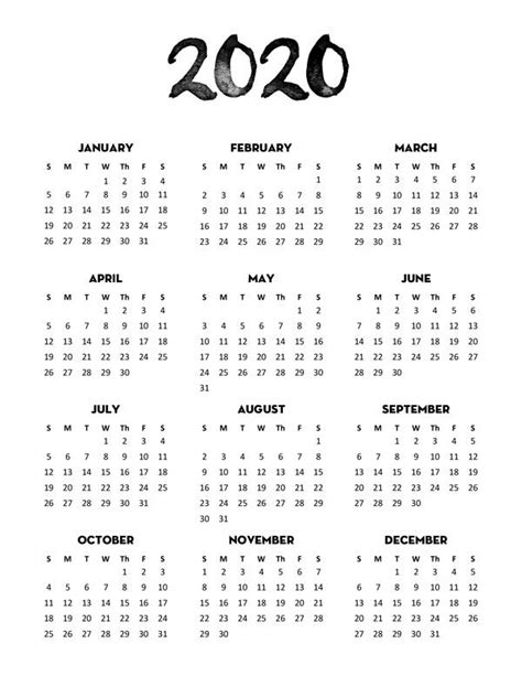Free 2020 Calendar Printable One Page 2020 Calendar Template 2020
