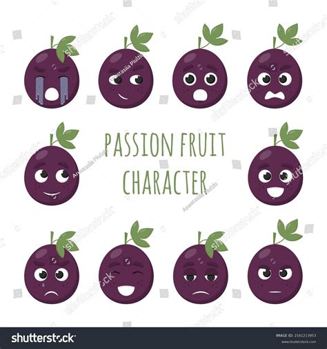 Set Kawaii Passion Fruits Different Emotions Stock Vector Royalty Free 2161213953 Shutterstock
