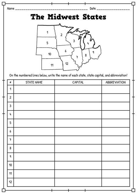 11 Midwest Region States And Capitals Worksheets In 2023 States And
