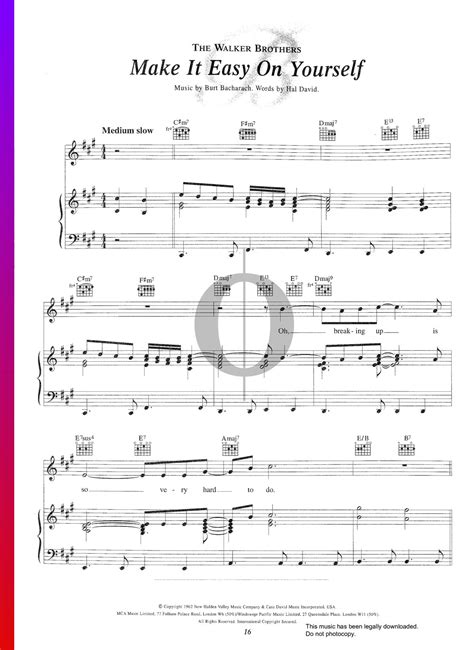 Make It Easy On Yourself Sheet Music Piano Voice Guitar Pdf