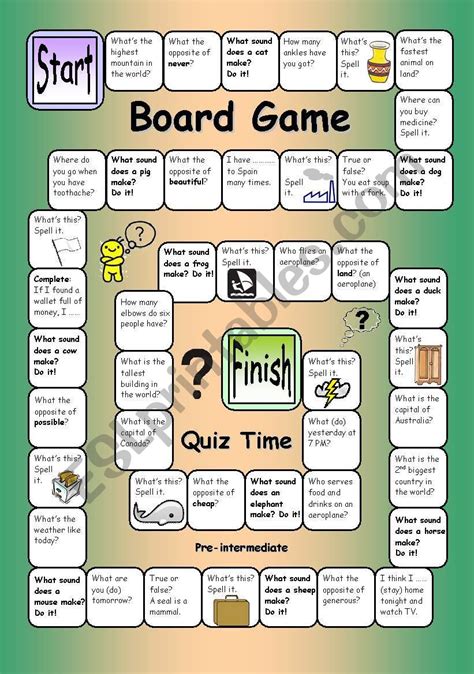 Board Game Quiz Time Pre Intermediate Esl Worksheet By Philipr