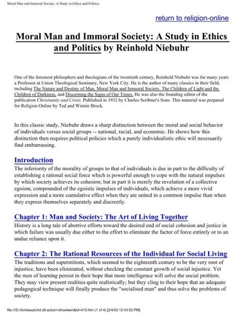 Niebuhr Reinhold Moral Man And Immoral Society Study In