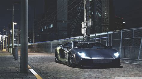 Wallpaper Lights City Night Road Lamborghini Aventador Sports