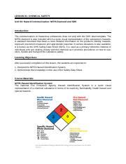 Unit Hazard Communication Nfpa Diamond And Sds Docx Lesson