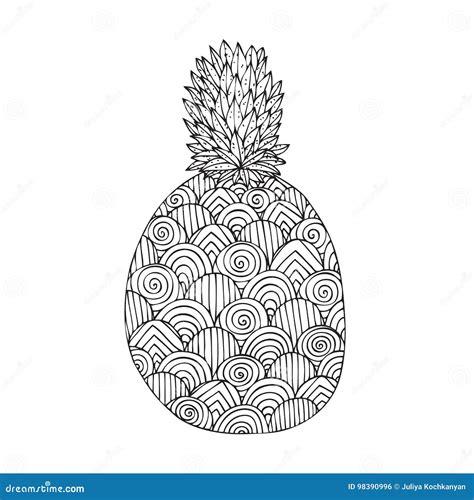 Adult Coloring Book Page Design With A Picture Of A Pineapple Vector