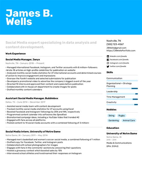 Social Media Manager Resume Example And Writing Tips For 2022