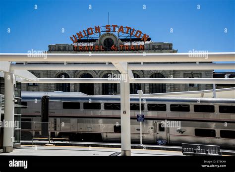 Denver Union Railroad Station With Amtrak Train Preparing To Depart