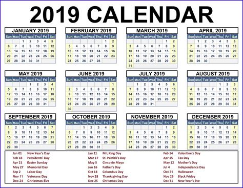 Printable Calendar 2019 With Holidays Calendar2019