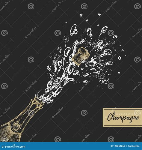 Vector Illustration Of Hand Drawing Champagne Bottle With Splash Editorial Photo Illustration