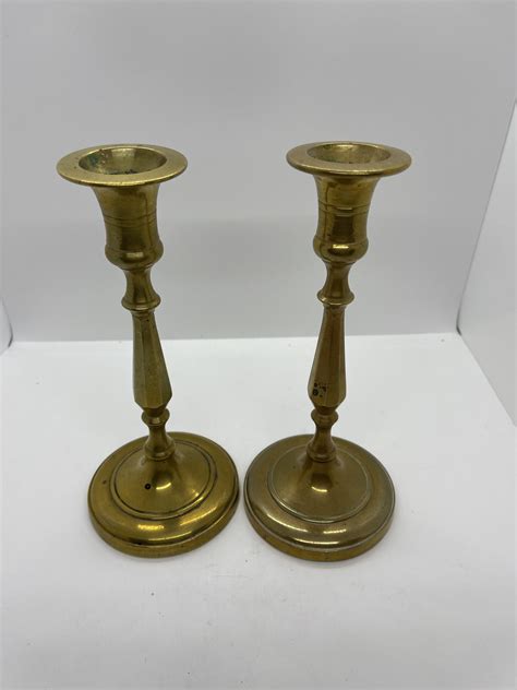 Vintage Pair Of Solid Brass Candlesticks Holders 8 18 Inches Tall Esale