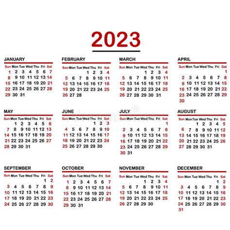 Calendario Minimalista Del Año 2023 Ilustración Del Vector