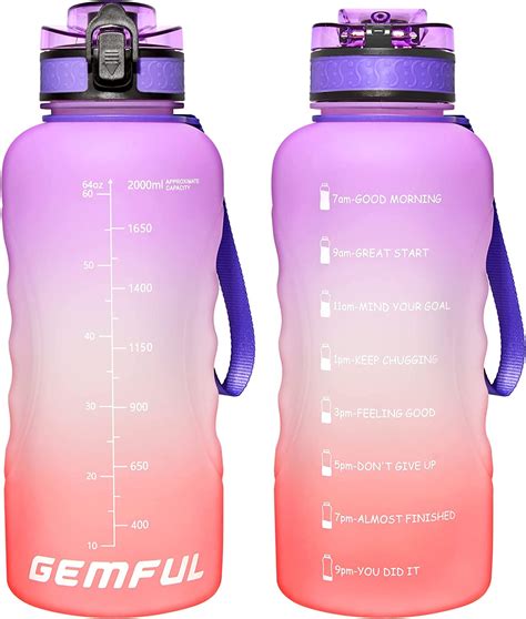 Gemful 2 Liter Water Bottle With Straw And Time Markings Leakproof