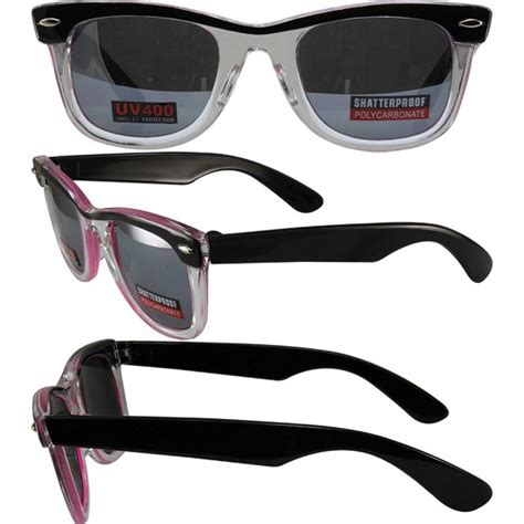 Hipster 5 Sunglasses Wayfarer Style Black Clear Pink Frame Flash Mirror Lenses Ce11lycqnfl