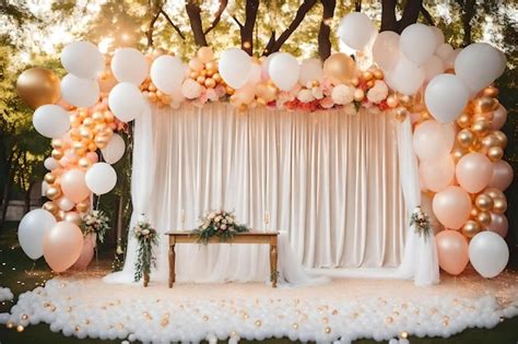 Premium AI Image | A wedding ceremony with balloons and a table with a