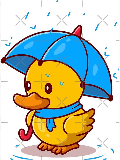 Cute Duck On Rain Poster By Sumeru Redbubble