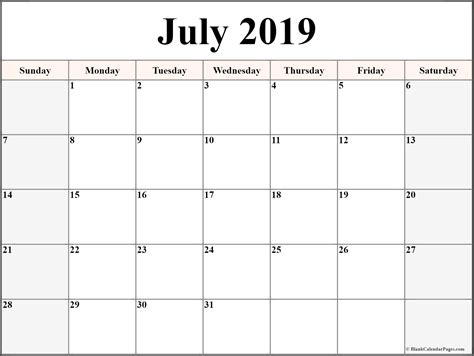 Blank July 2019 Calendar Printable July 2019 Calendar Free Blank