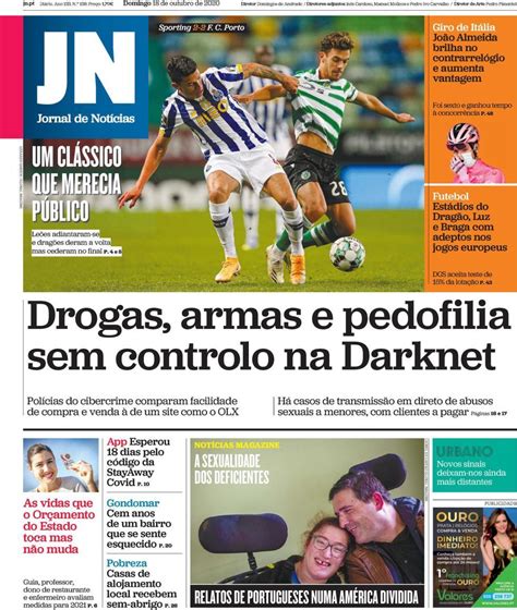 Capa Jornal De Notícias 18 Outubro 2020 Capasjornaispt