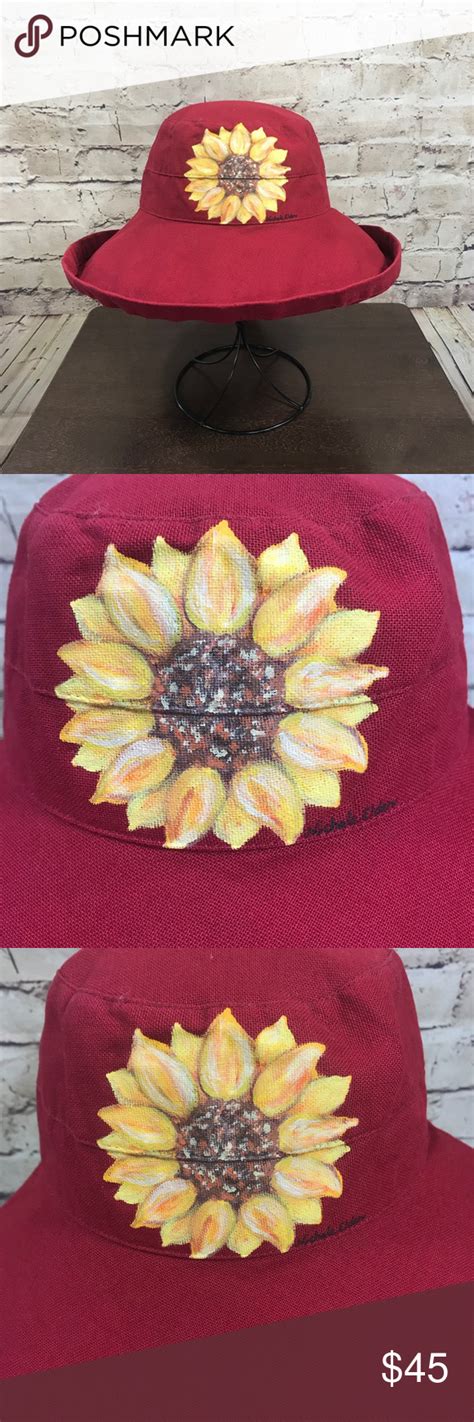 Scala Big Brim Hat In Dark Red With Sunflower Brim Hat Brim Dark Red