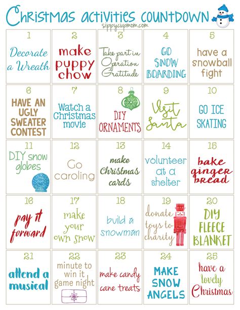 25 Days Of Christmas Activities Calendar Sippy Cup Mom Calendar