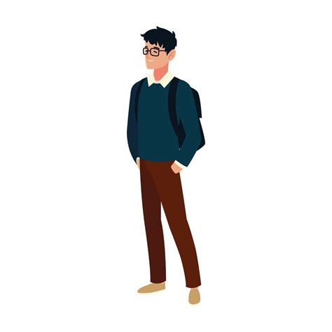 Hombre Estudiante Con Gafas Y Bolsa Personaje De Dibujos Animados Gente
