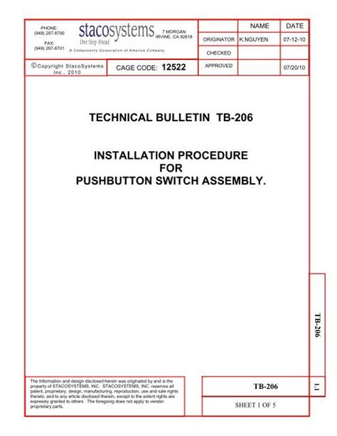 Technical Bulletin Tb 206 Installation Staco Systems