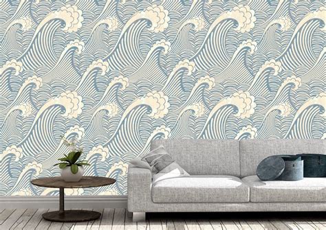 Removable Peel And Stick Wallpaper Blue Ocean Waves Wallpaper Etsy