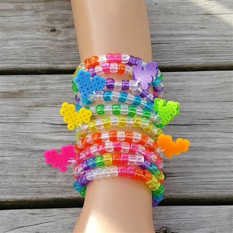 10 Rainbow Heart Kandi Braceletskandi Singlesrave Etsy Rave Bracelets Kandi Bracelets