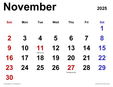 November 2025 calendar