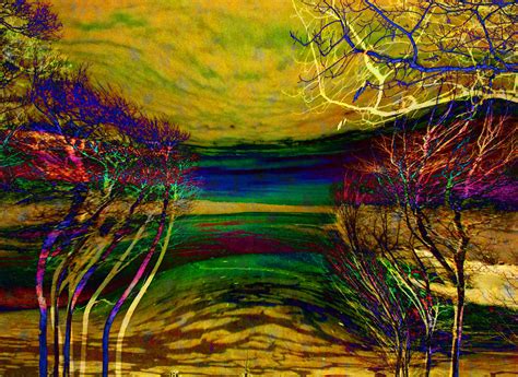 Wallpaper Sunlight Trees Painting Bay Water