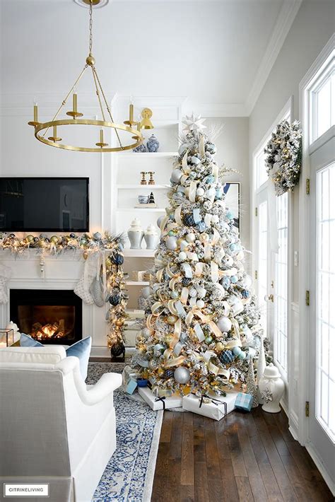 Christmas Living Room Soft Blue Gold Citrineliving Christmas