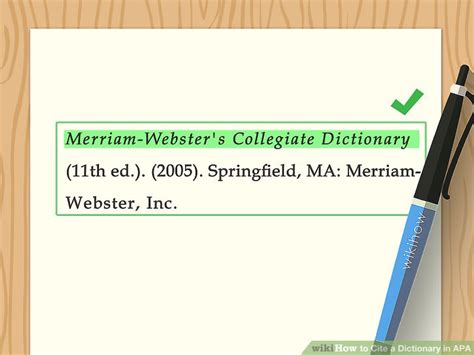 The word at page (if pinpoint citing, include the beginning page number and the pinpoint cite) date (use exact date and if there is no specific date, include the abbreviation no. and the issue number followed by the year) susan a. 4 Ways to Cite a Dictionary in APA - wikiHow