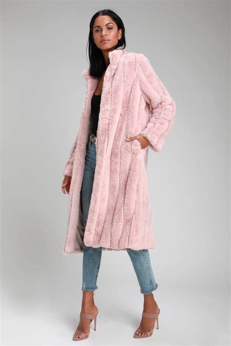 Cozy Queen Blush Pink Faux Fur Long Coat Long Faux Fur Coat Pink Fur