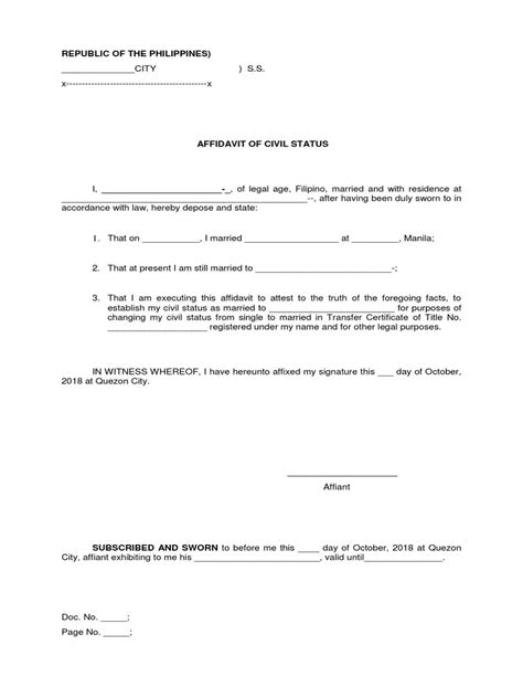 Affidavit Of Civil Status Sample