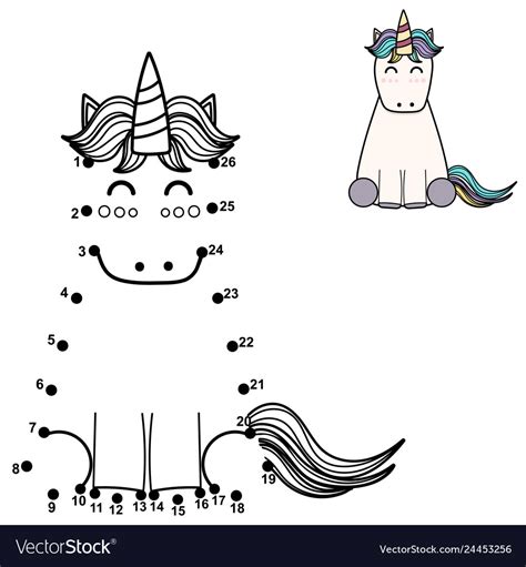 Connect The Dots And Draw A Cute Unicorn Vector Image
