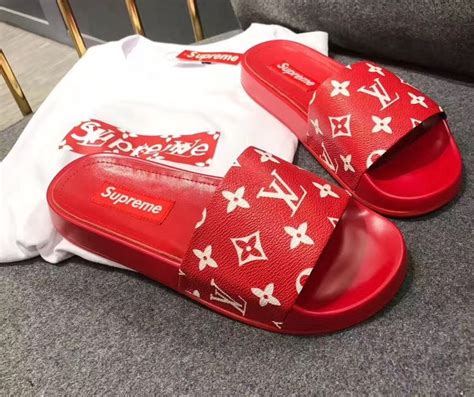 Red Supreme Slides Pinterestdee Supreme Slides Louis Vuitton