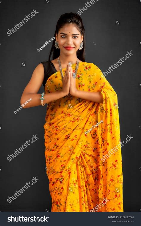 Portrait Beautiful Indian Girl Greeting Pose Stock Photo 2168127861